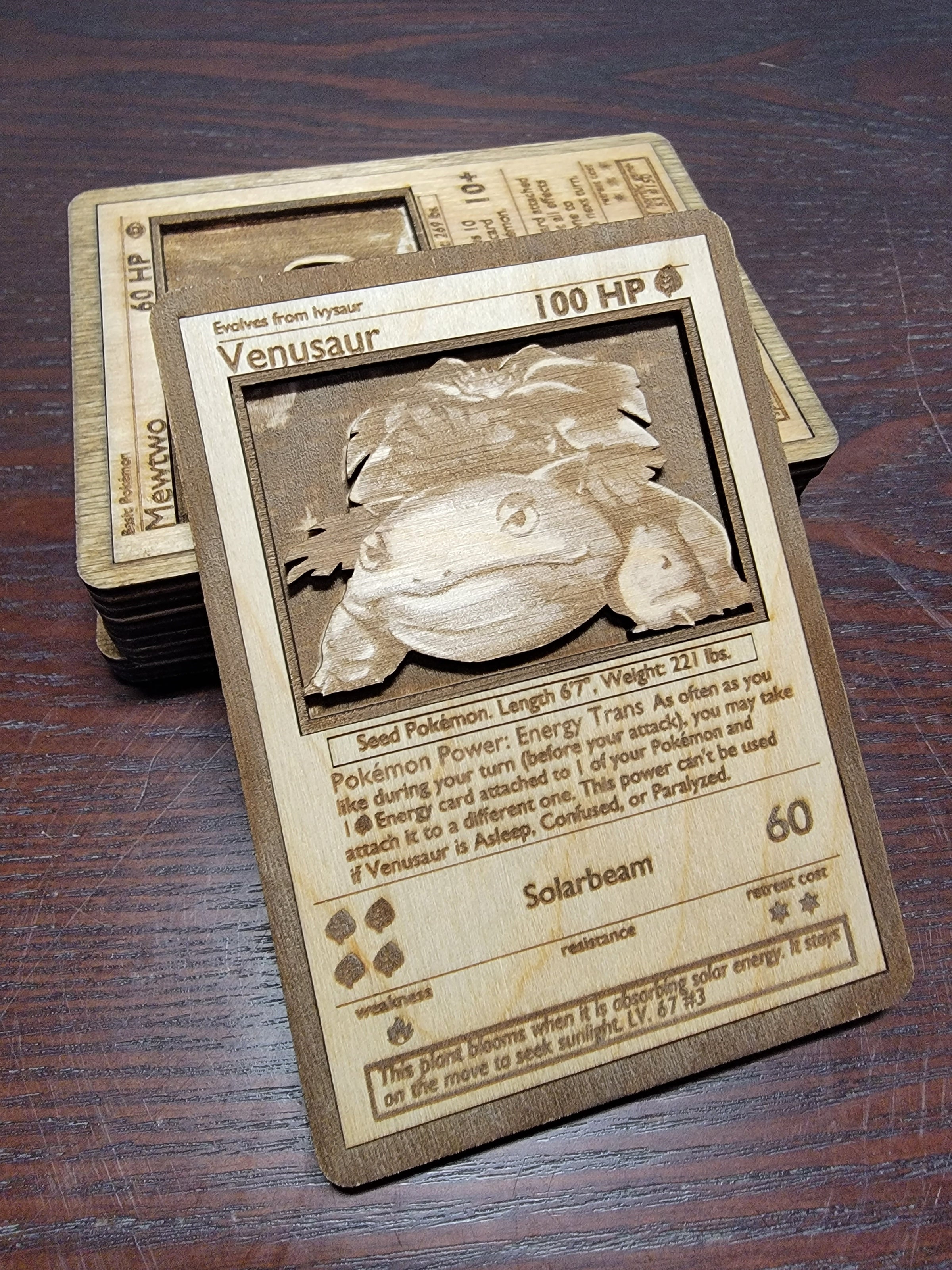 wooden pokemon cards 3D Wooden Pokemon Trading Card Replica Laser Cut Multi-Layered Collect –  Senpai3D main image 0