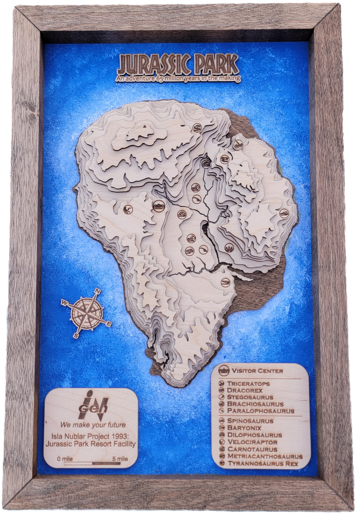 Detailed Jurassic Park Topographic Map of Isla Nubar | Nerdly